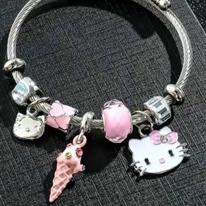 💕 Pink Hello Kitty Ice Cream Bangle Charm Bracelet